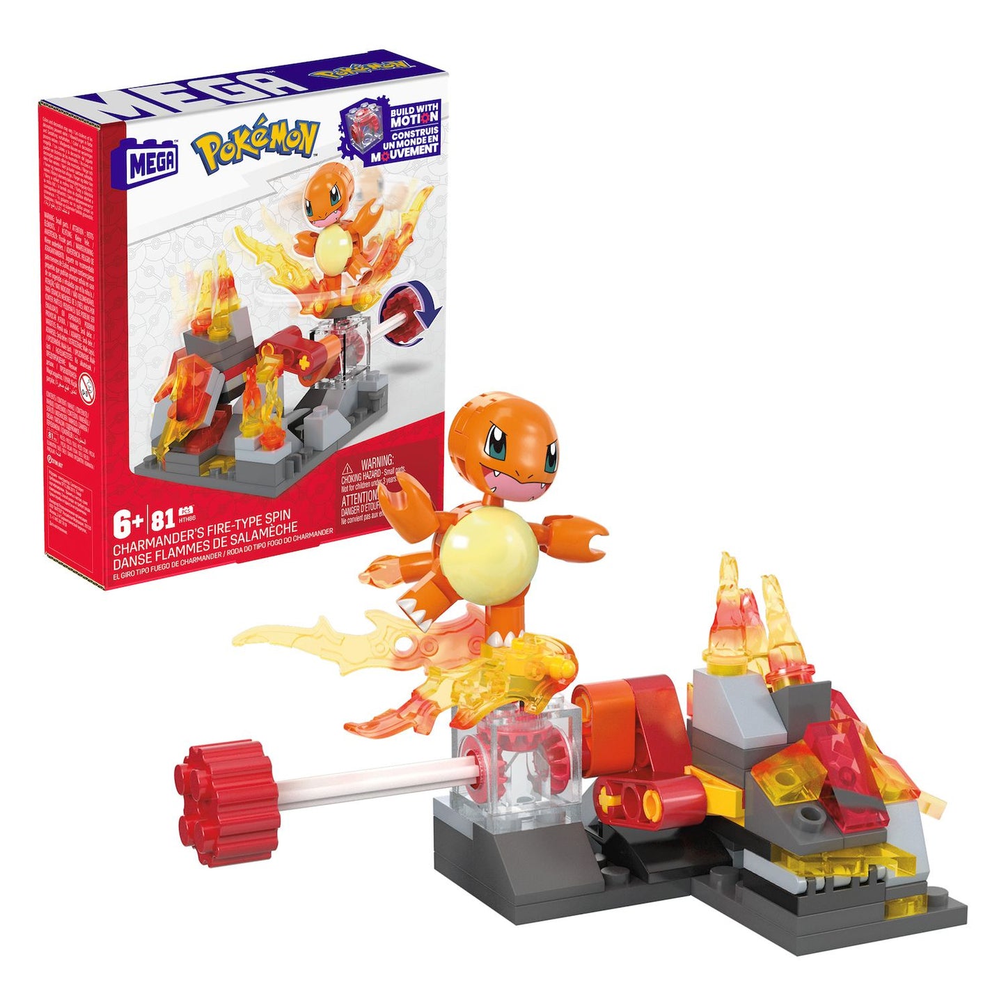 Mega Pokemon Charmander's Fire-Type Spin Building Toy Kit (81 Pieces)