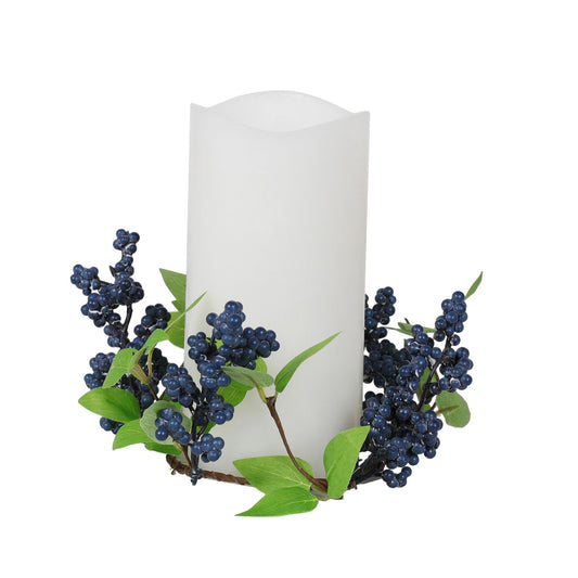 Mikasa White LED Wax Pillar Candle with Artificial Blueberry Ring **Damaged Box**