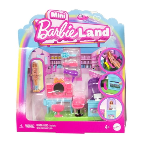 Barbie Mini BarbieLand Collectible Hair Salon Playset with 1.5-inch Barbie Doll, Interactive Play Areas for Storytelling Fun