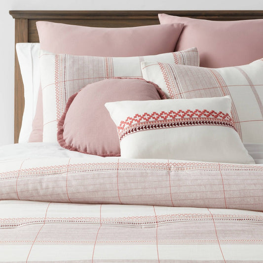 8pc King Stripe Boho Comforter Set Mauve - Threshold : Cotton Blend, Quilted, Includes Shams & Pillows