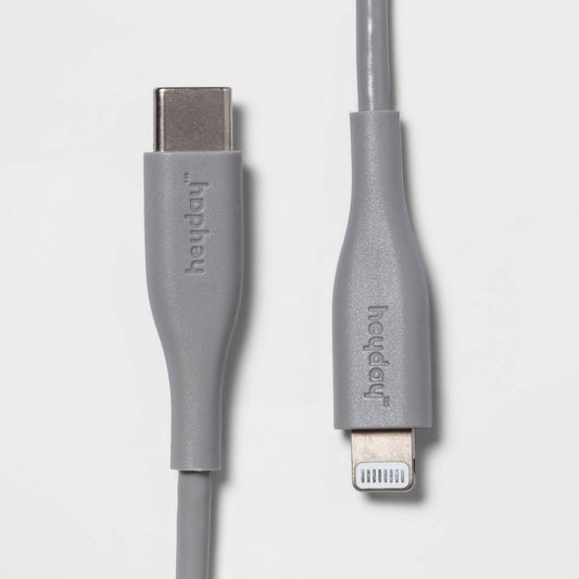 3' Lightning to USB-C Round Cable - Heyday  Gray: Apple Connector, Phone Charging