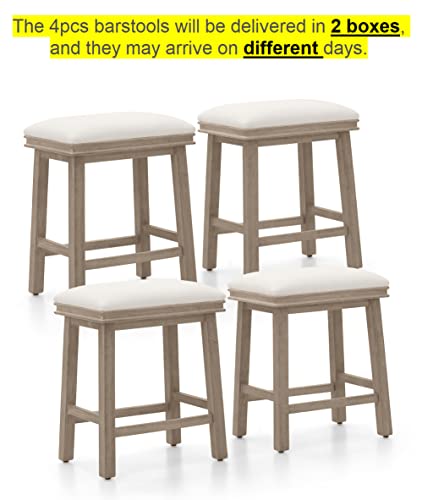 White Solid Wood Bar Stools Set of 4