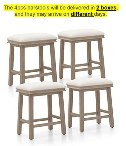 White Solid Wood Bar Stools Set of 4