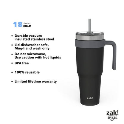 Zak Designs 40 Ounce Antimicrobial Stainless Steel Water Bottle, Ebony *Minor Cosmetic Damage*
