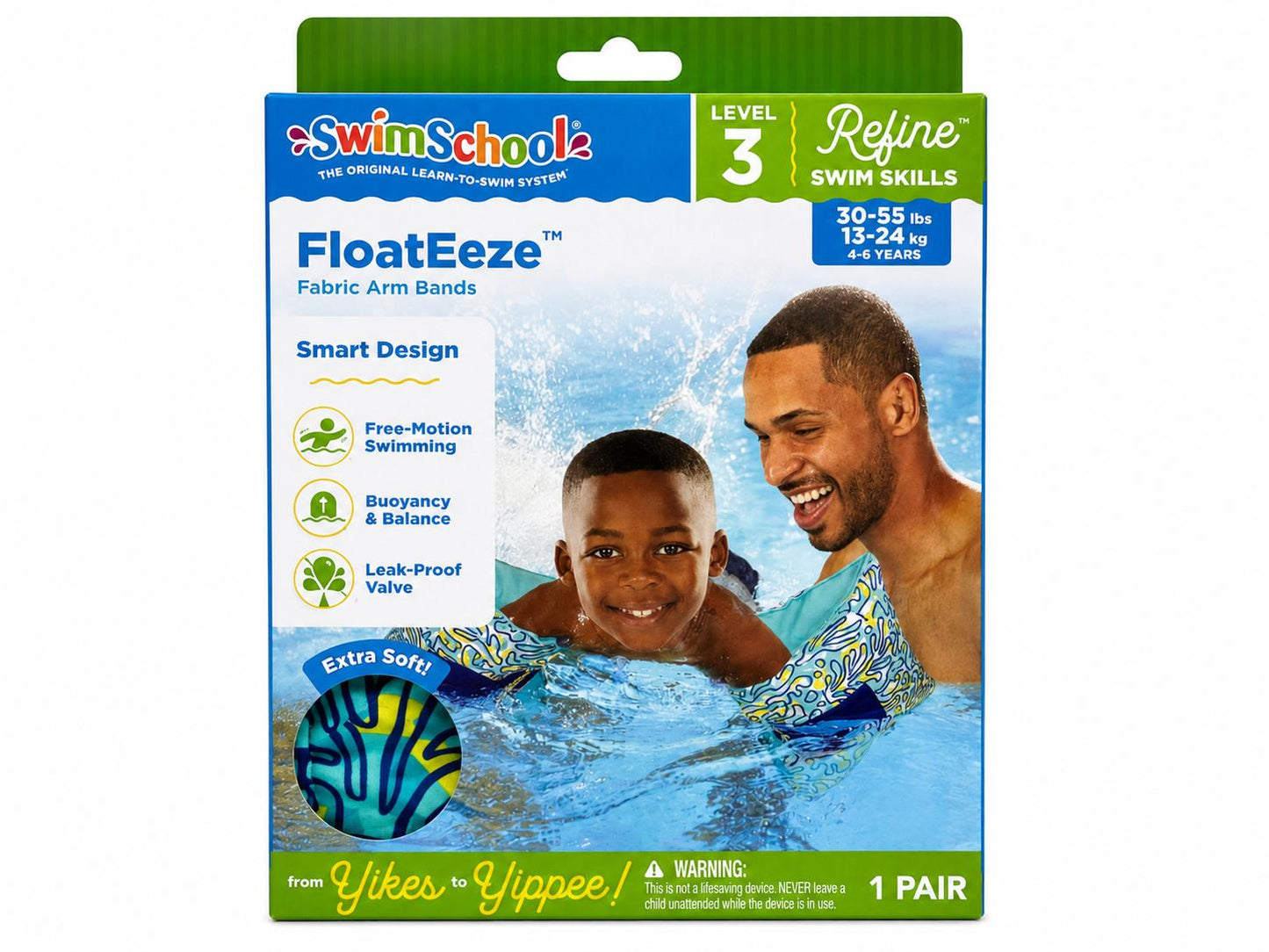2 Swim School Perfect Fit Fabric Adjustable Arm Floats 30-55 LBS, 4-6 Yr