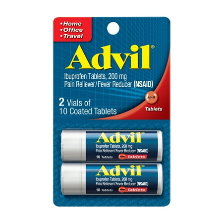 Advil Pain Relievers and Fever Reducer Coated Tablets, 200 mg Ibuprofen, 2 Vials 10 Count Each *Exp 2027/07* *Damaged Package*