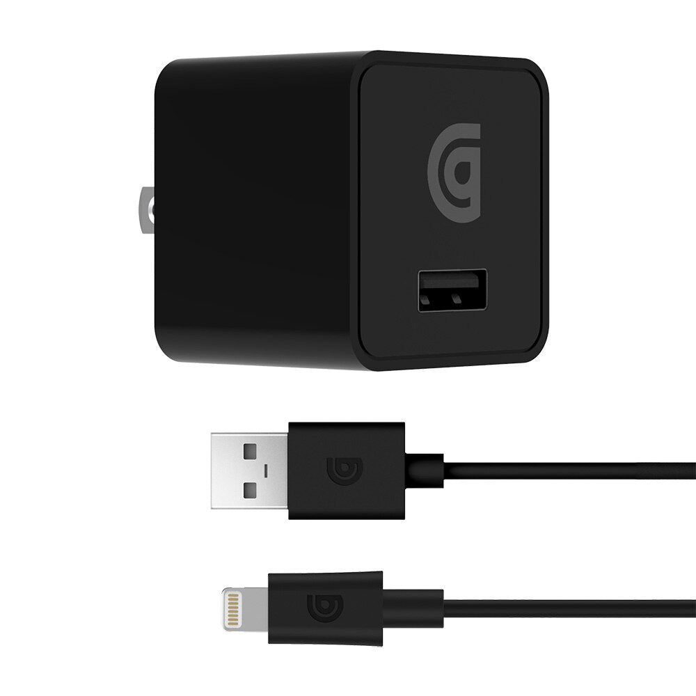 Griffin PowerBlock Universal USB-A 12W Wall Charger with USB-A to Lightning Cable - Black