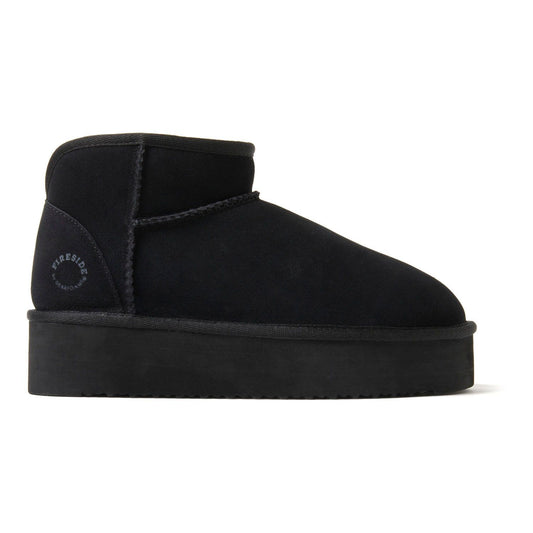 Women's 8 Fireside by Dearfoams Kingston Shearling Platform Slippers Black