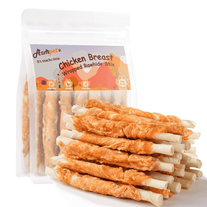 ASMPET Rawhide Dog Chew, Natural Chicken Wrapped Long-Lasting Treat for Dog, 10.6 oz. *Exp 11/18/25*
