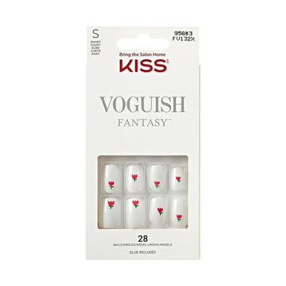 KISS Voguish Fantasy Press on Nails, Clocks, White, Short Squoval, 28 Count