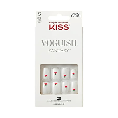 KISS Voguish Fantasy Press on Nails, Clocks, White, Short Squoval, 28 Count