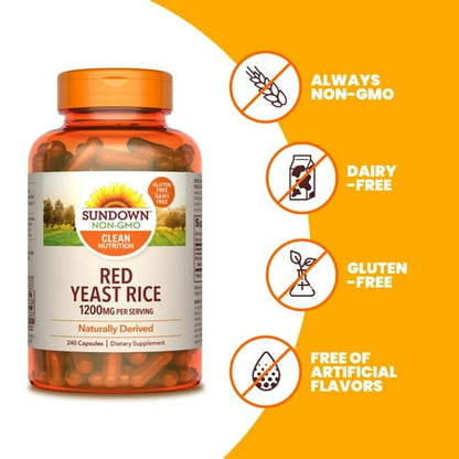Sundown Red Yeast Rice 1200 mg - 240 Capsules *Exp 02/26*