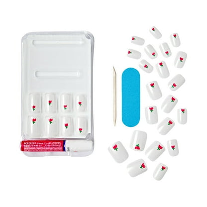 KISS Voguish Fantasy Press on Nails, Clocks, White, Short Squoval, 28 Count