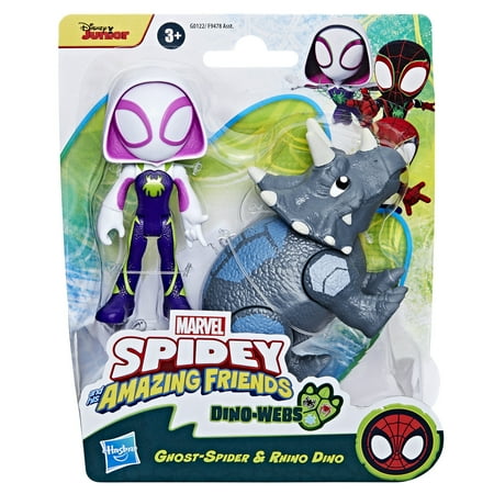 Marvel Spidey and His Amazing Friends Dino-Webs, Ghost-Spider & Rhino Dino Action Figures *Damaged Package*