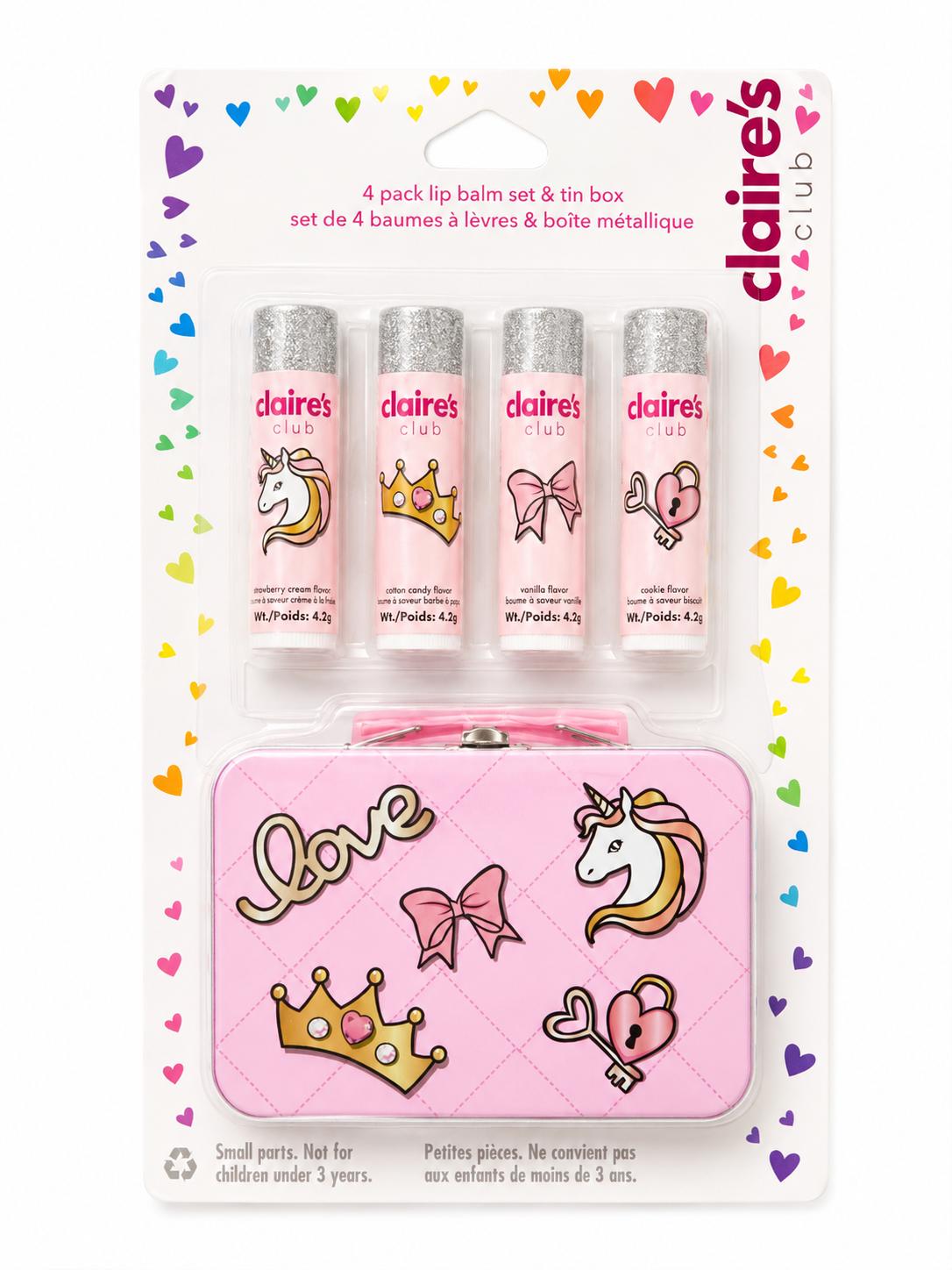 Claire's Club | 4 Pack Lip Balm Set & Tin Box