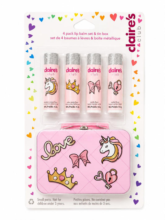 Claire's Club | 4 Pack Lip Balm Set & Tin Box