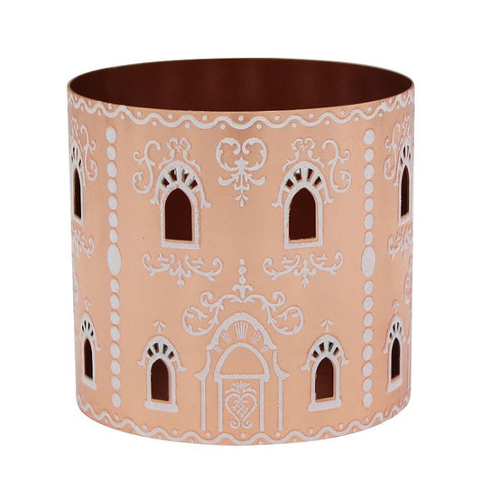St. Nicholas Square Metal Gingerbread Candle Holder Sleeve, Brown