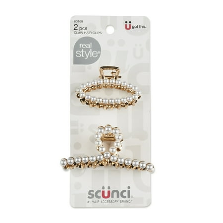 Scunci Faux Pearl and Gold-Tone Accent Claw Clips, Blonde, 2 Count