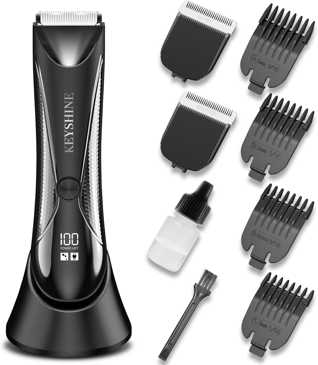 Keyshine Electric Body Hair Trimmer for Men: Waterproof 2-in-1 Groin Hair Trimmer for Beard Hair Chest Hair Armpit Hair Legs Hair Pubic Hair Black