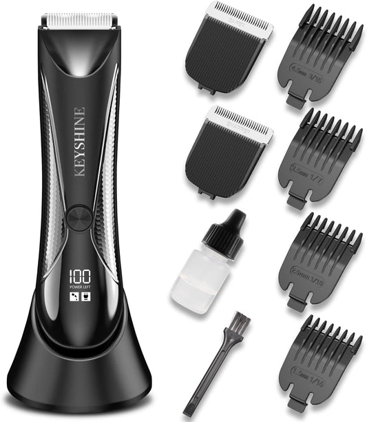 Keyshine Electric Body Hair Trimmer for Men: Waterproof 2-in-1 Groin Hair Trimmer for Beard Hair Chest Hair Armpit Hair Legs Hair Pubic Hair Black