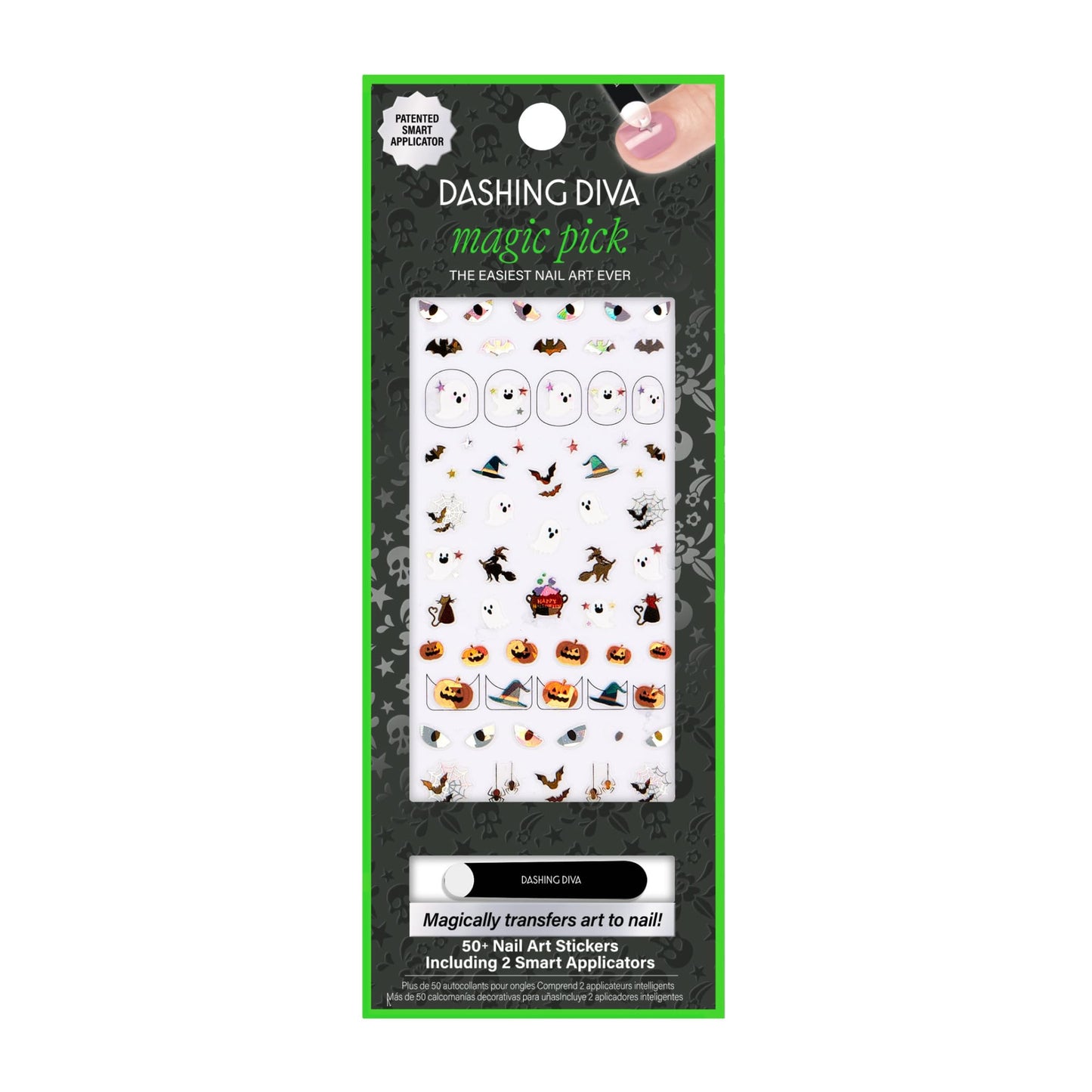 Dashing Diva Magic Pick Nail Stickers - Black Light | Easy Nail Art Stickets | Comes with 50+ Stickers and 2 Precision Placement Tools