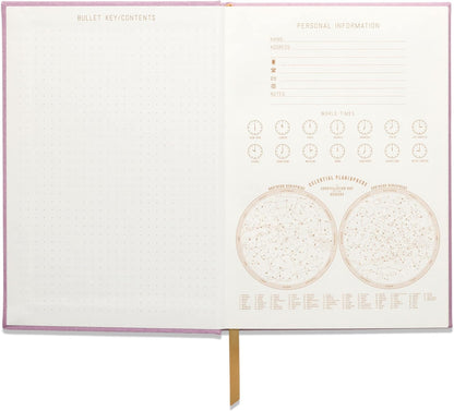 DesignWorks Ink Sueded Paper Journal Notebook with 160 Lined Pages, Ribbon Bookmark, and Storage Pocket for Work, Writing, Journaling, 5.75 x 8.125 - Lilac Purple with Gold Letter Notes