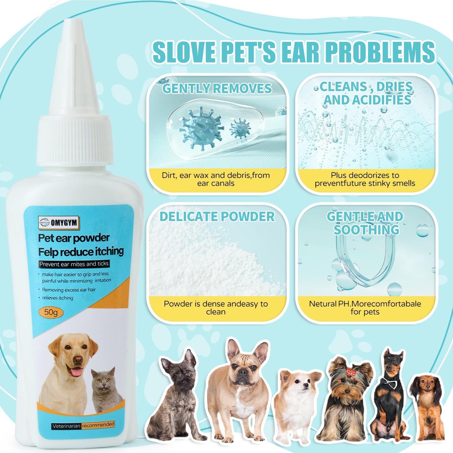 OMYGYM Ear Powder for Dogs & Cats 1.8 oz