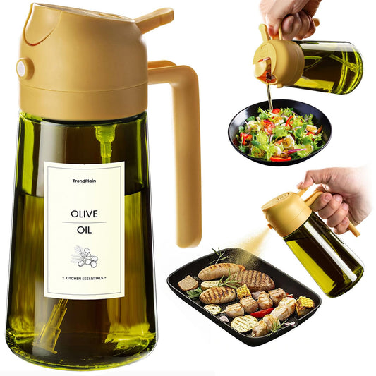 TrendPlain - Original 16oz/470ml Olive Oil Dispenser Bottle Olive Oil Sprayer for Cooking w/Stickers - Yellow