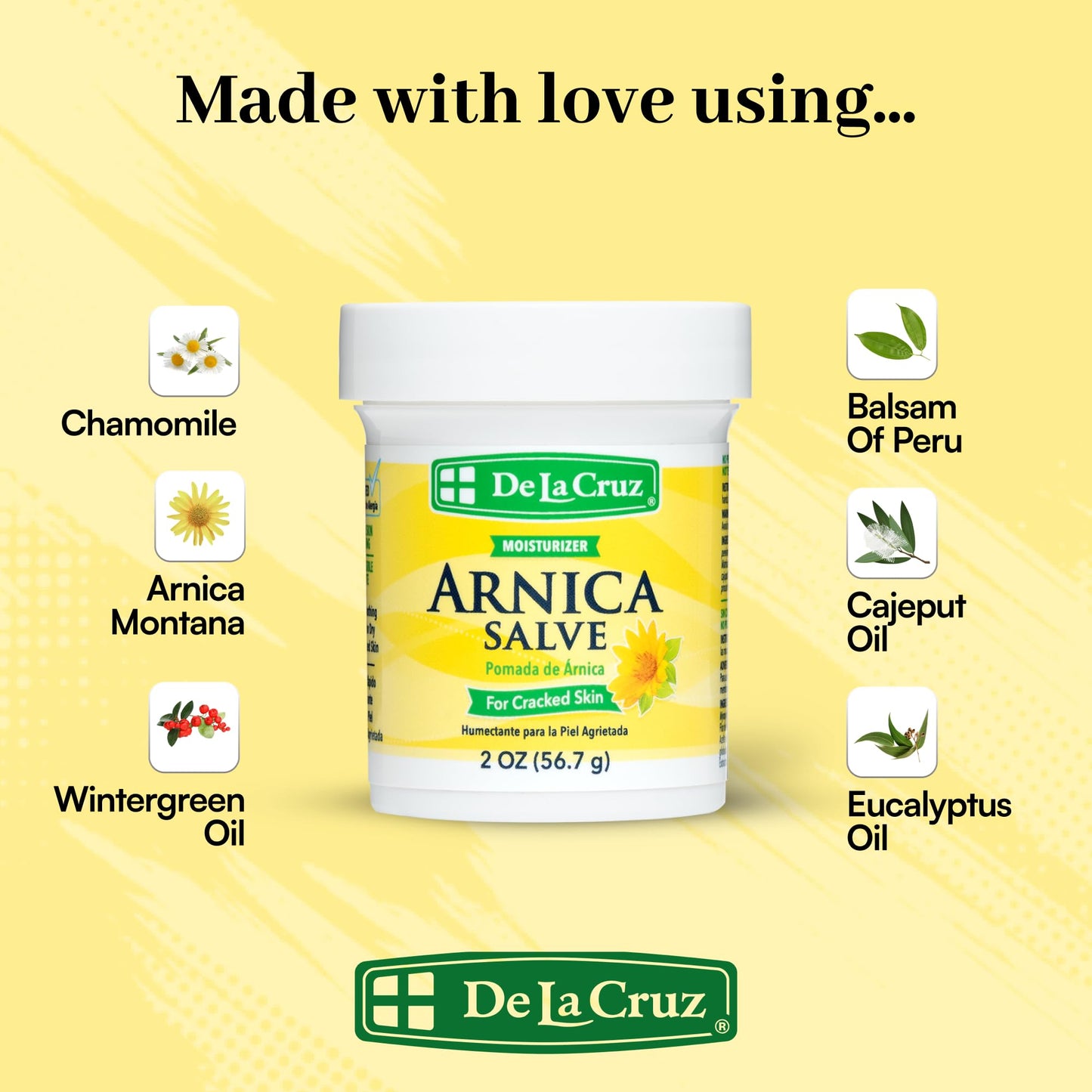 De La Cruz Arnica Salve Body Moisturizer Dry & Cracked Skin 2 oz *Exp.11/26*