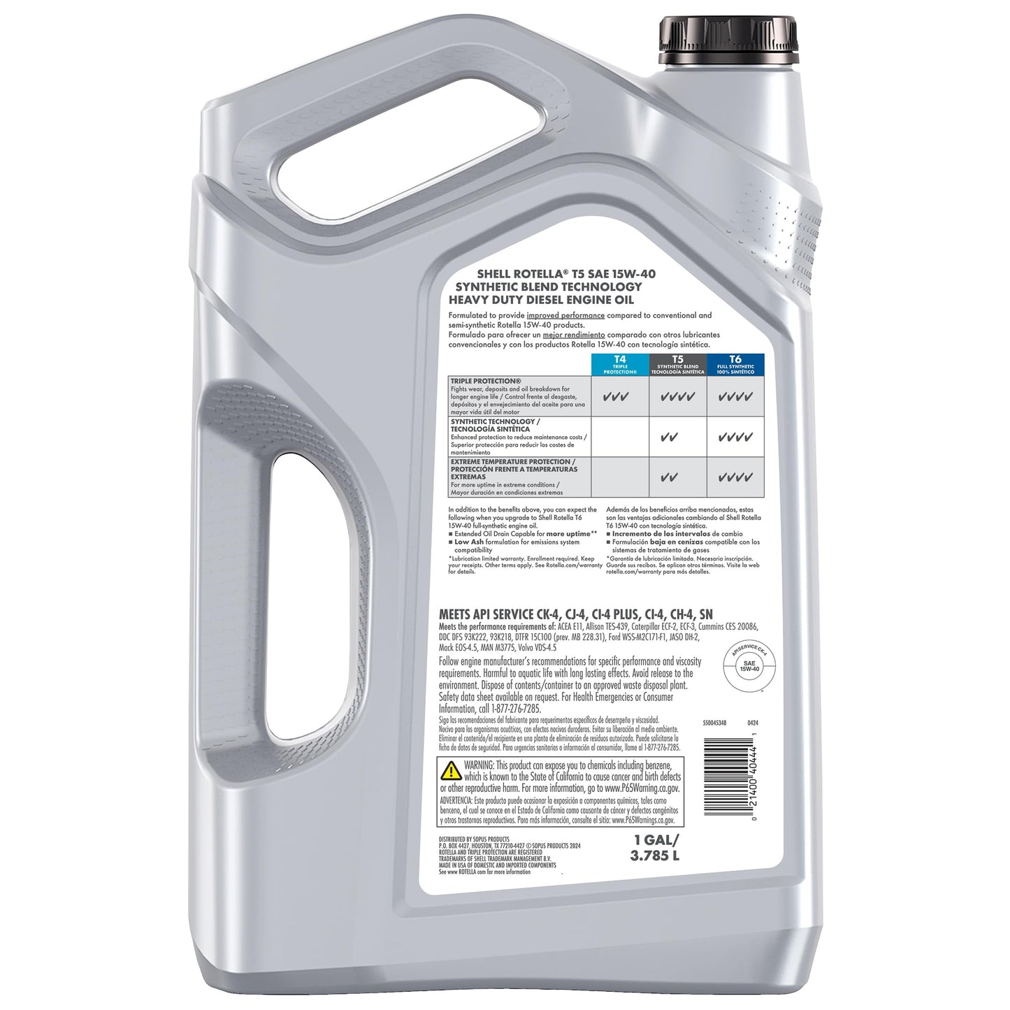Shell Rotella T5 Synthetic Blend 15W-40 Diesel Engine Oil, 1 Gallon