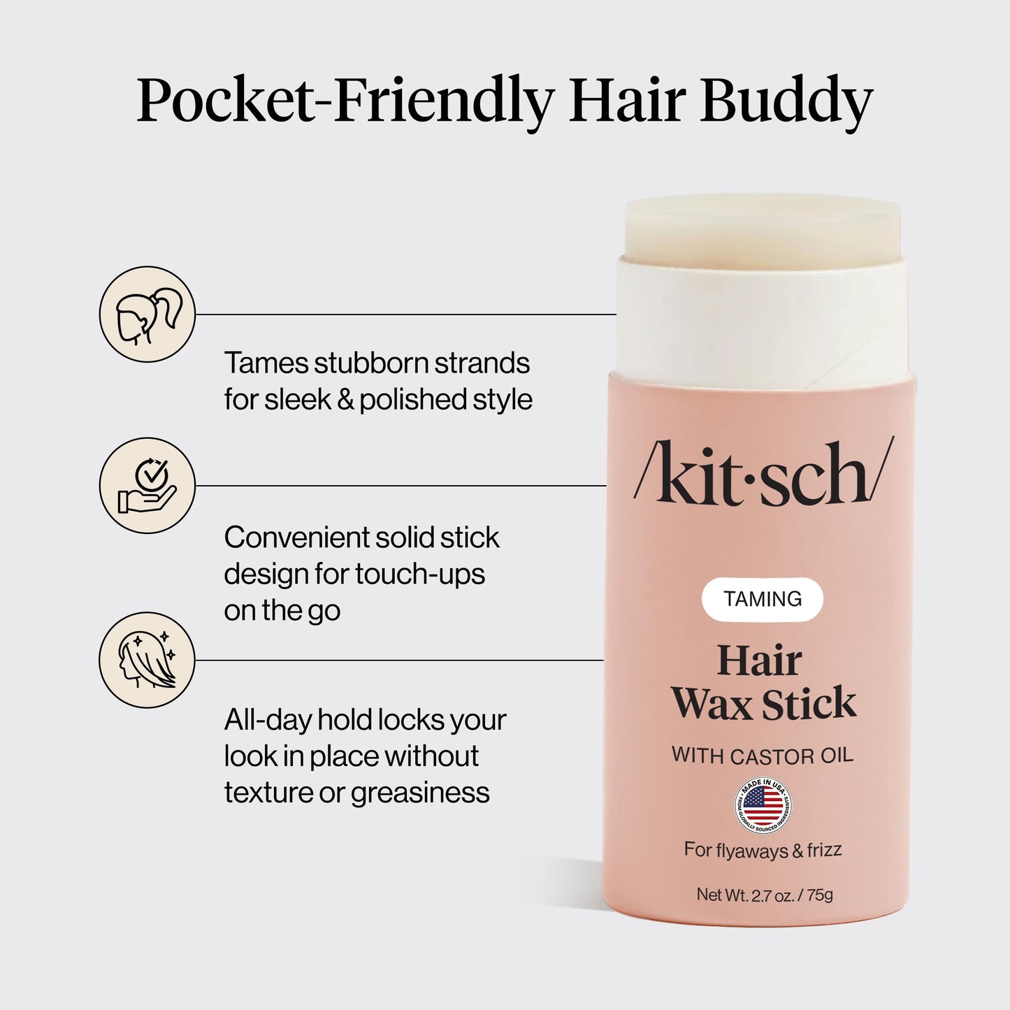 Kitsch Hair Wax Stick for Women & Men with Castor Oil – 2.7 oz