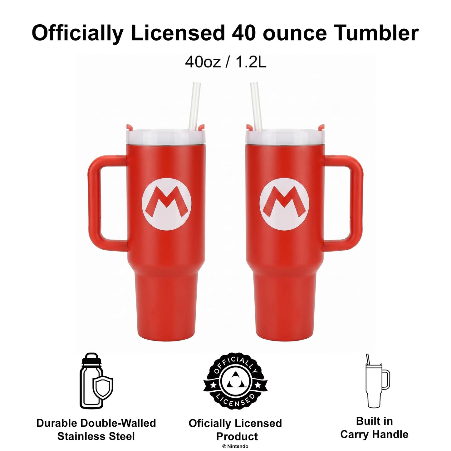 Nintendo Super Mario Mario Icon Tumbler 40 oz, Red