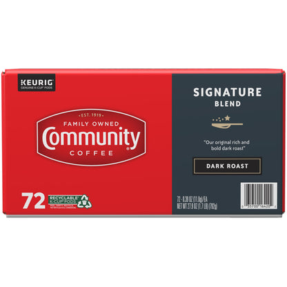 Community Coffee Signature Blend 72 Count Coffee Pods, Dark Roast, Compatible with Keurig 2.0 K-Cup Brewers, Box of 72 Pods (BB 2027/07/29)