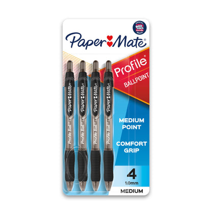 Paper Mate Ballpoint Pen (1.0mm), Black, 4 Count