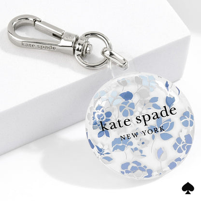 kate spade new york AirTag Holder with Metallic Ring Clip - Flowerbed Blue