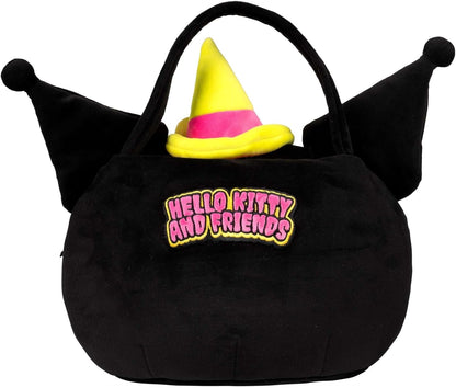 Hello Kitty Kuromi Plush Halloween Treat Pail with Embroidered Face, Soft Fabric and Top Opening