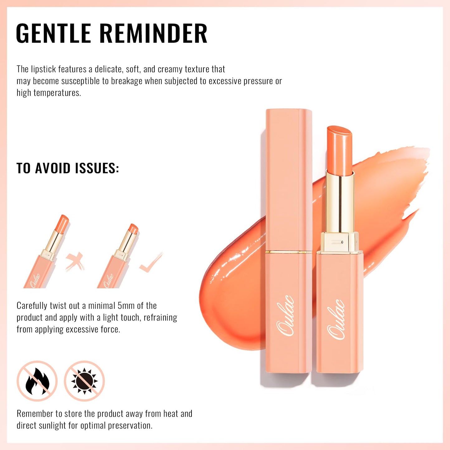 Oulac Moisturizing Lipstick, Orange Red G12, 0.07 oz