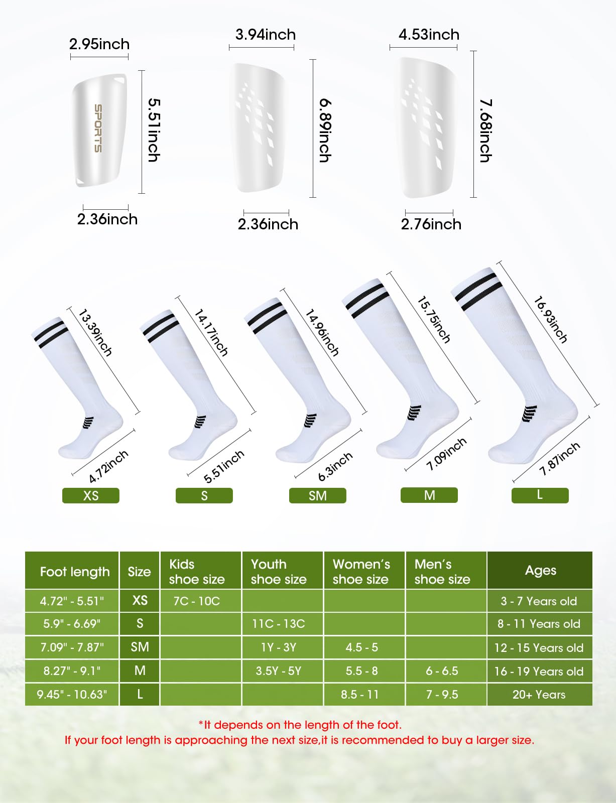 Shin Guards Soccer Youth(3 Pairs Socks + 1 Pair Shin Guard) (SIZE: Small)