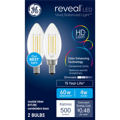 GE Reveal LED Light Bulbs, Candle Lights (2 Pack)