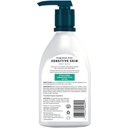 JASON Sensitive Skin Fragrance Free Body Wash, For a Gentle Feeling Clean, 16 Ounces