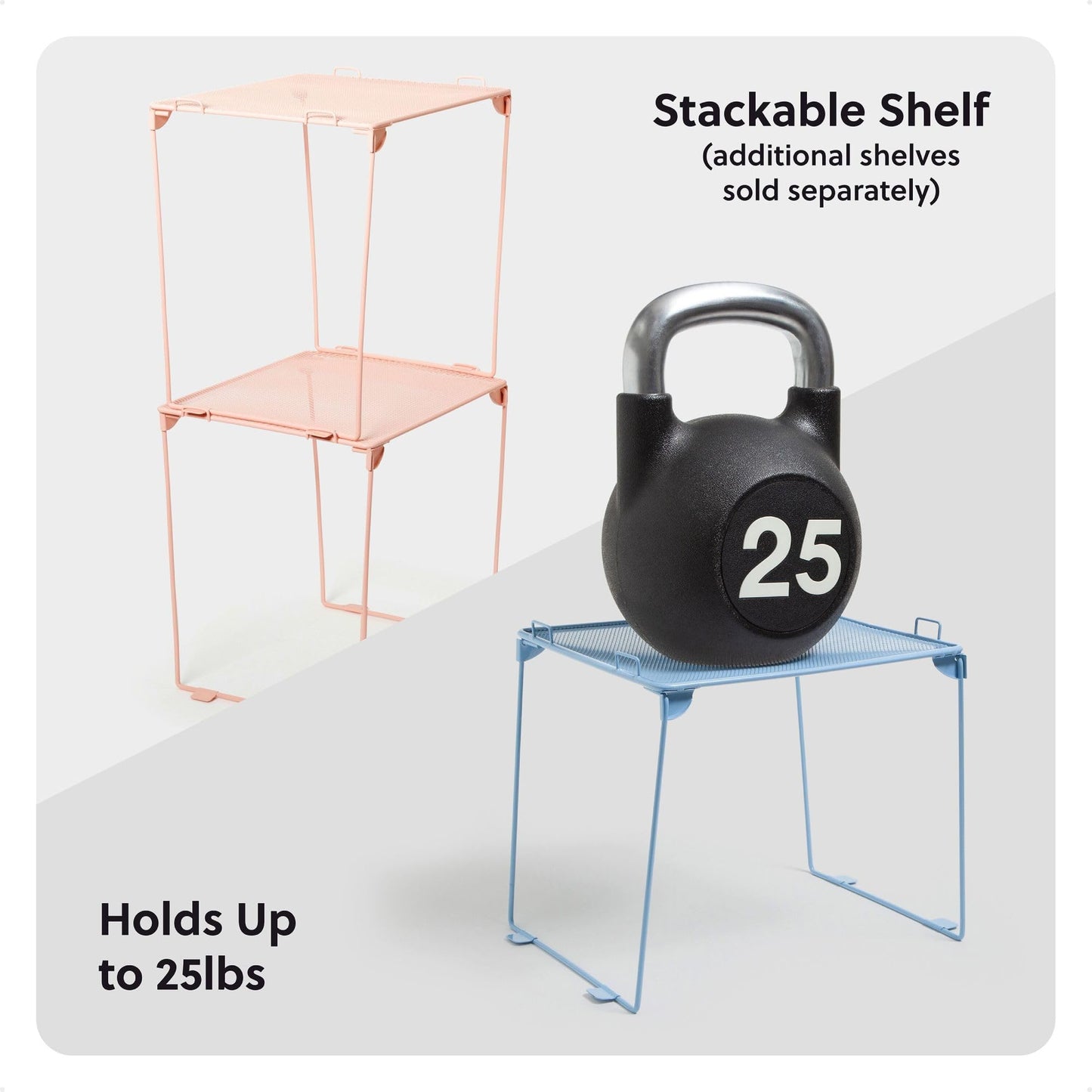 U Brands Mesh Locker Shelf, Peachy Pink, Stackable Organizer