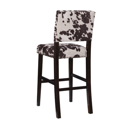 Cow Print Bar Stool with Frame in Dark Espresso Wood