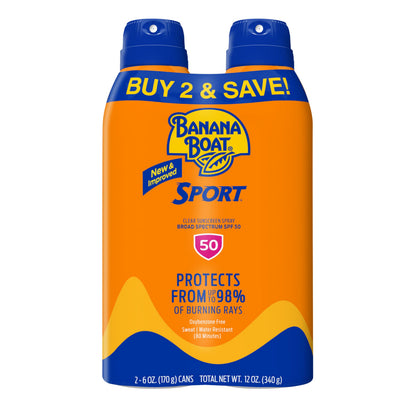 Banana Boat Sport Ultra SPF 50 Sunscreen Spray, 6oz, Twin Pack (EXP: 07/26)