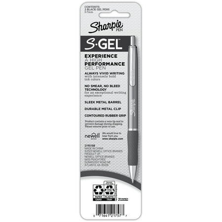 Sharpie S-Gel Pen, Metal Barrel, 0.7mm, 2-Pack