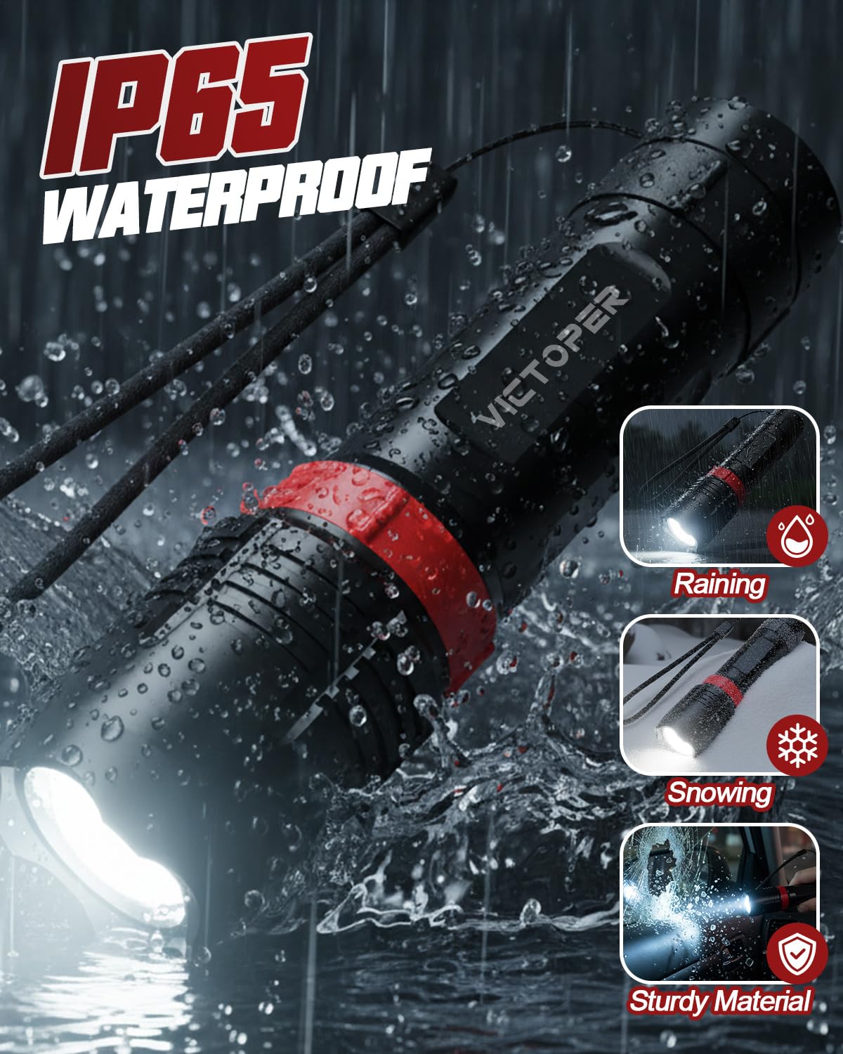Victoper High Power Rechargeable Flashlight 2pk