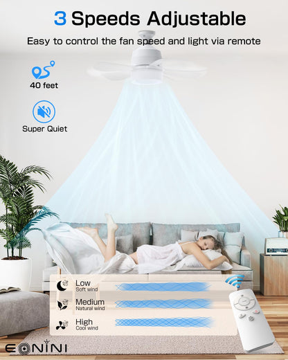 Eonini 16-In Socket Ceiling Fan Light with Remote