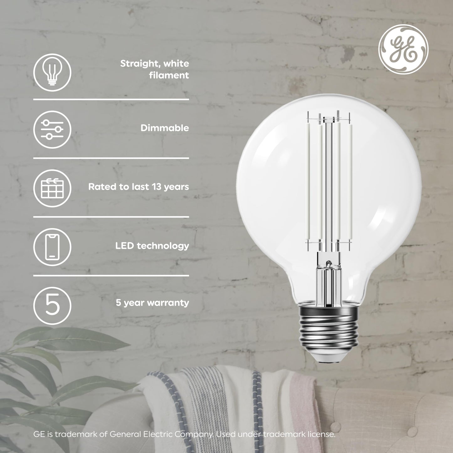 GE Pearl Filament LED 60W - Globe Bulbs (2 Pack)