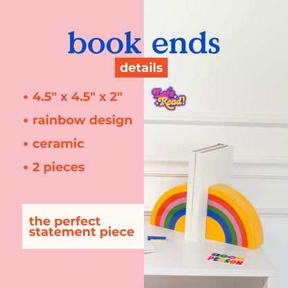 Ban.do Rainbow Book Ends, Ceramic Cute Bookends Rainbow