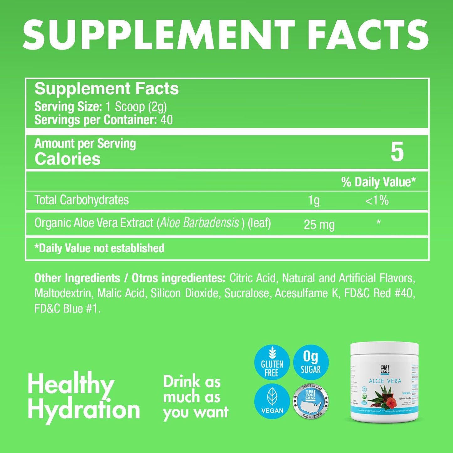Aloe Vera Powder Drink Mix - Hydration Booster 40 Servings