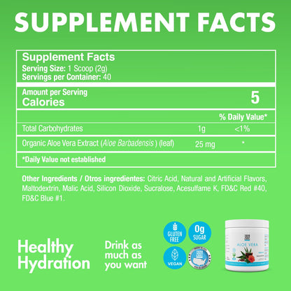 Aloe Vera Powder Drink Mix - Hydration Booster 40 Servings